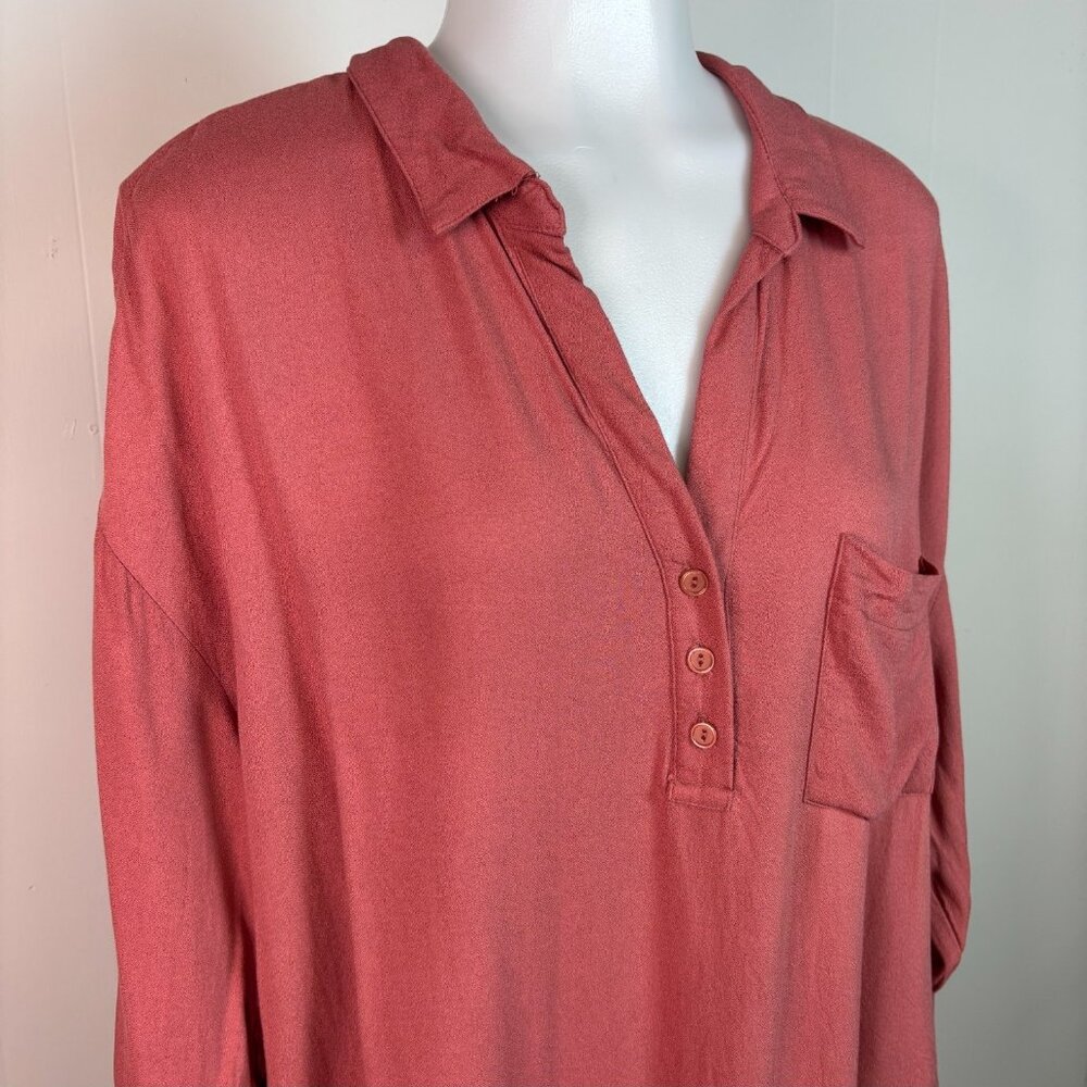 LUSH Top XL Rose Pink Collared Popover Blouse Long Sleeve Women's - Picture 2 of 8